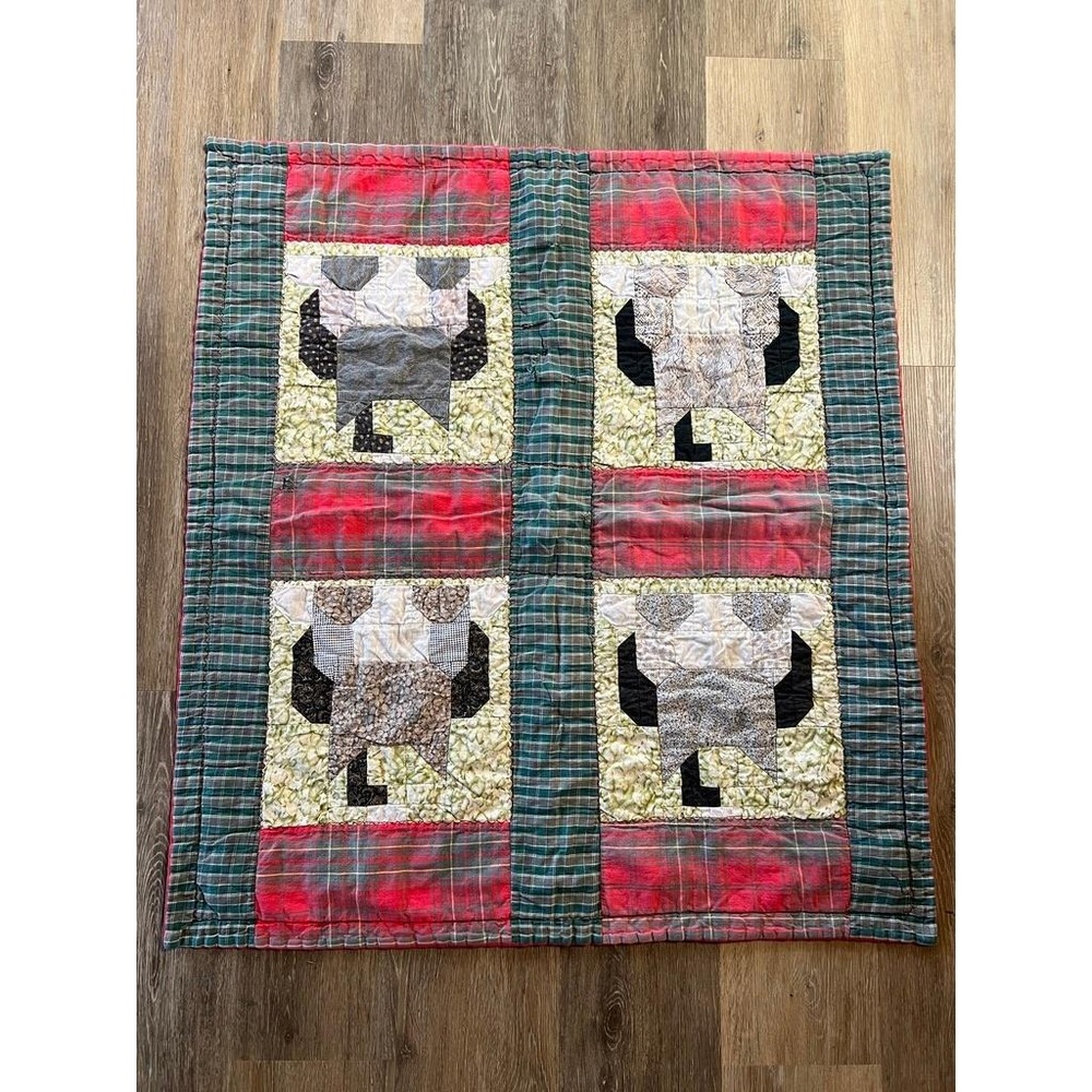 Handmade Patchwork Crib Quilt Small Plaid Farmhouse‎ Cow Block Patch Rustic